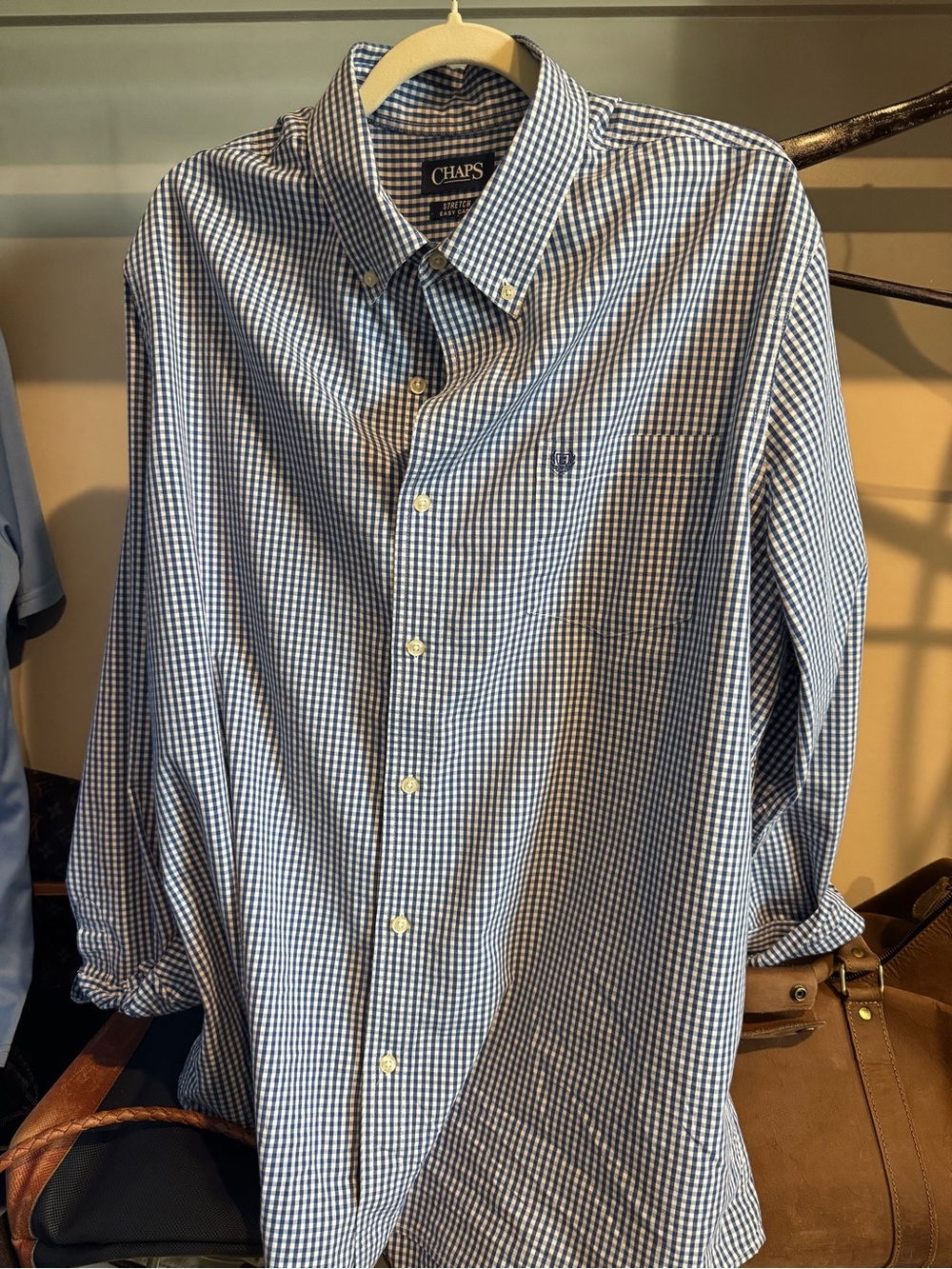 Chaps Men's Blue and White Gingham Button-Down Shirt
